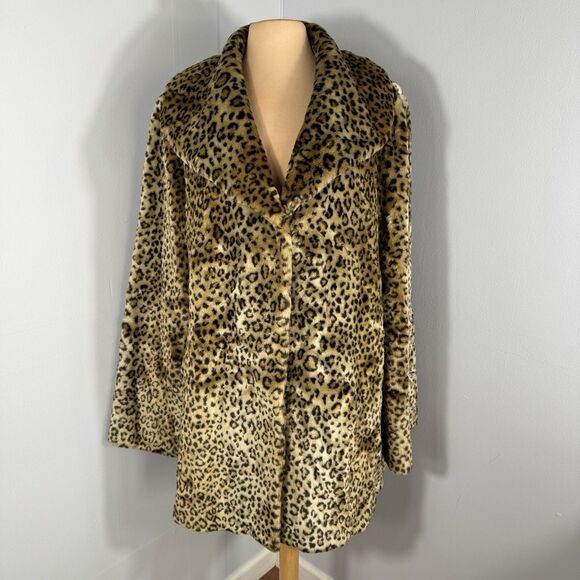 Pamela Mccoy 1X Plus Coat L Large Leopard Cheetah Faux Fur Winter Coat Soft NICE - Picture 2 of 15